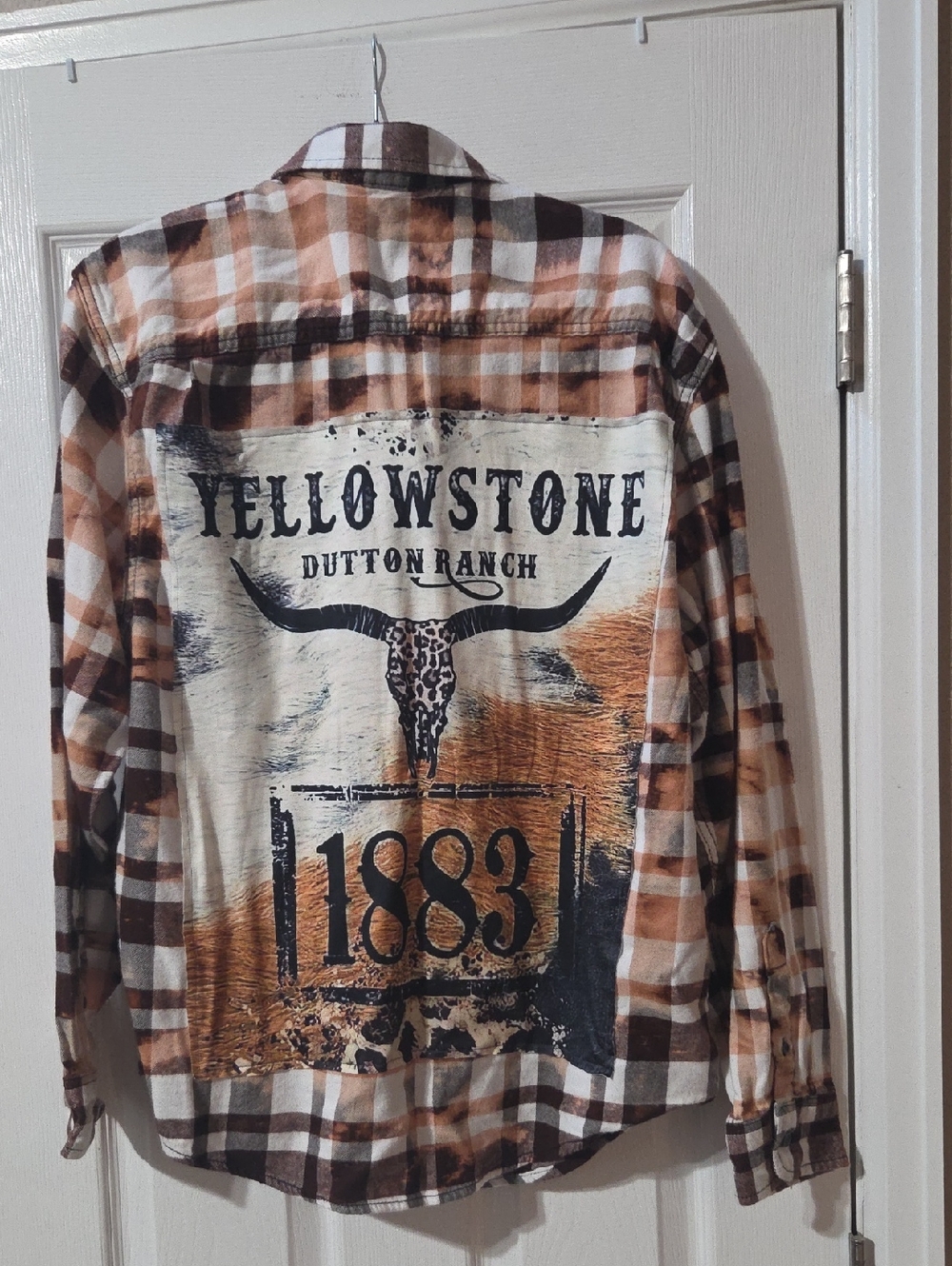 George Brown/Black/White Plaid Button Down Flannel Hand Bleached/Altered